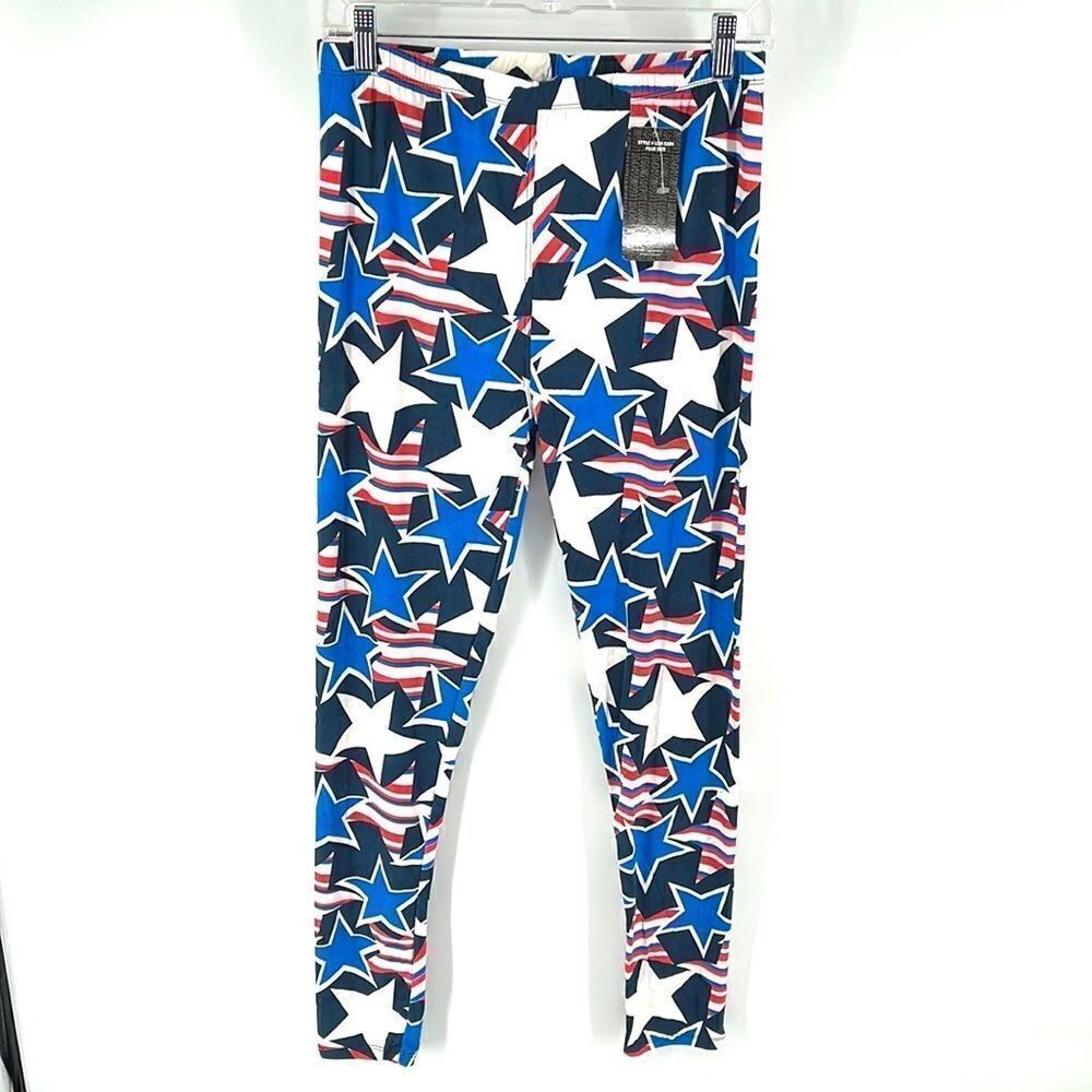 Leggings Depot plus size NEW NWT red white blue stars Independence Day America